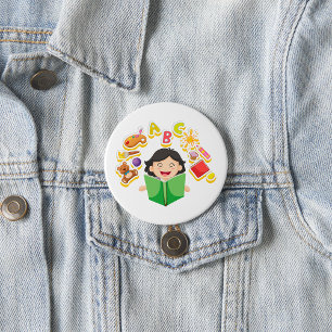 Girl Reading Learning ABC Letters and Toys 7.5 Cm Round Badge