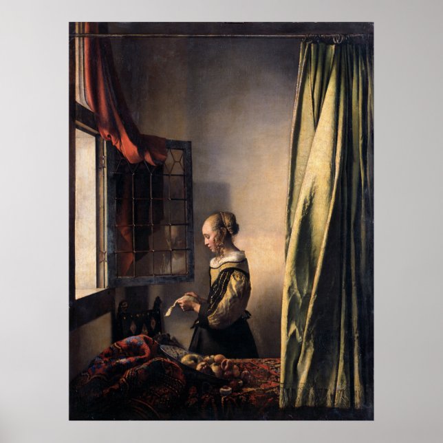 Girl Reading Letter at Open Window by Vermeer Poster (Front)