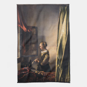Girl Reading Letter at Open Window by Vermeer Tea Towel