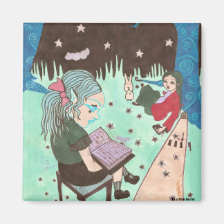 girl reading night stars magnet