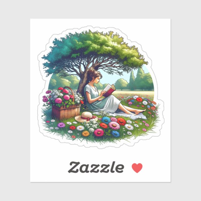 Girl Reading under a Tree Surrounded by Flowers (Sheet)