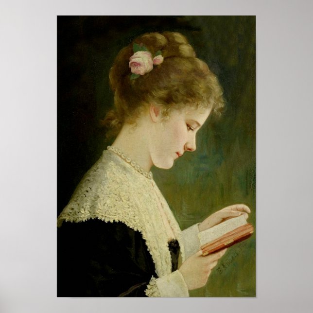 Girl Reading Vintage Art Poster (Front)
