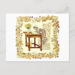 Girl Reading with Daffodils Postcard