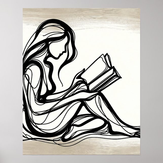 Girl Reads a Book - Line Art  Poster (Front)