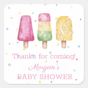 Girl Ready to Pop Summer Baby Shower Favours Square Sticker