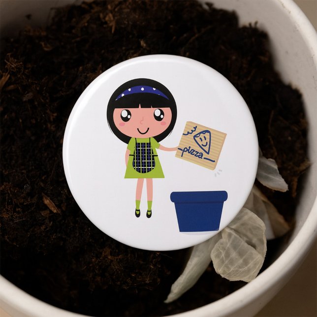 Girl Recycling Pizza Box Fun Eco-Friendly  7.5 Cm Round Badge (Creator Uploaded)