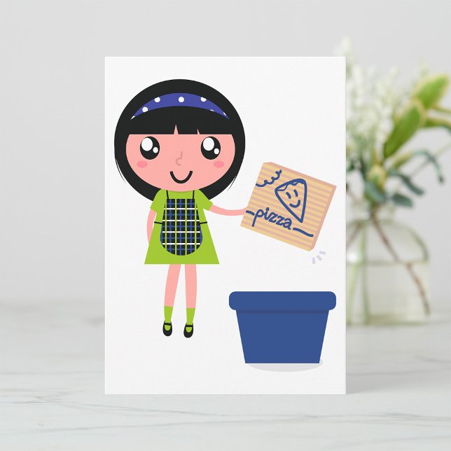 Girl Recycling Pizza Box Fun Eco-Friendly  Invitation (Creator Uploaded)