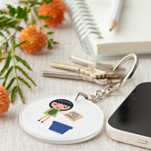 Girl Recycling Pizza Box Fun Eco-Friendly  Key Ring