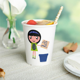 Girl Recycling Pizza Box Fun Eco-Friendly  Paper Cups