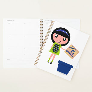 Girl Recycling Pizza Box Fun Eco-Friendly Planner