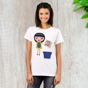 Girl Recycling Pizza Box Fun Eco-Friendly  T-Shirt