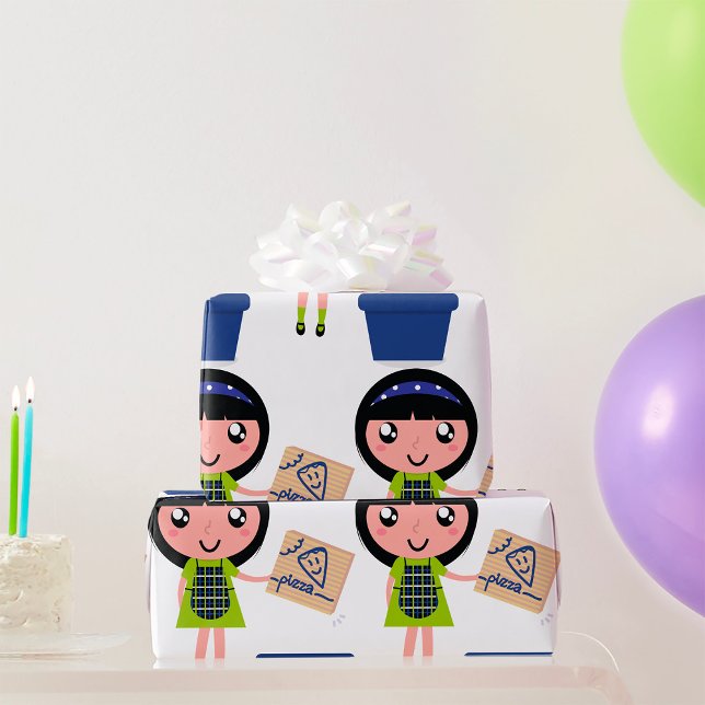 Girl Recycling Pizza Box Fun Eco-Friendly  Wrapping Paper (Creator Uploaded)