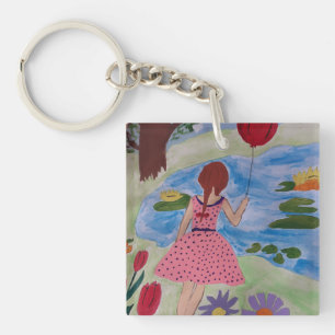 Girl Red Balloon Key Ring