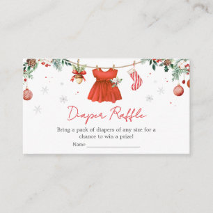Girl Red Santa Christmas Baby Shower Diaper Raffle Enclosure Card