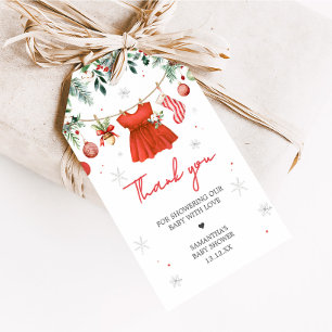 Girl Red Santa Christmas Baby Shower Favor Tags