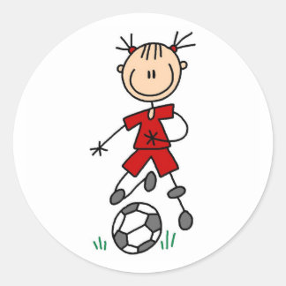 Girl Red Soccer Uniform Classic Round Sticker