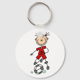 Girl Red Uniform Stick Figure Soccer Player Gifts Key Ring