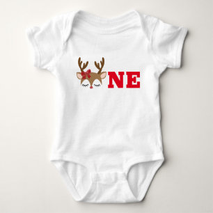Girl Reindeer First Birthday Top Bodysuit