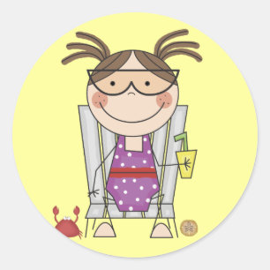 Girl Relaxing at Beach Tshirts and Gifts Classic Round Sticker