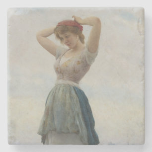 Girl Relaxing on the Beach Stone Coaster
