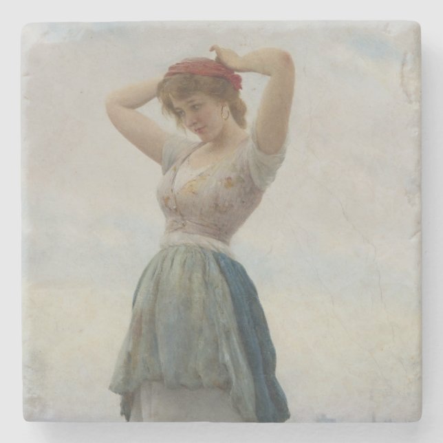 Girl Relaxing on the Beach Stone Coaster (Front)