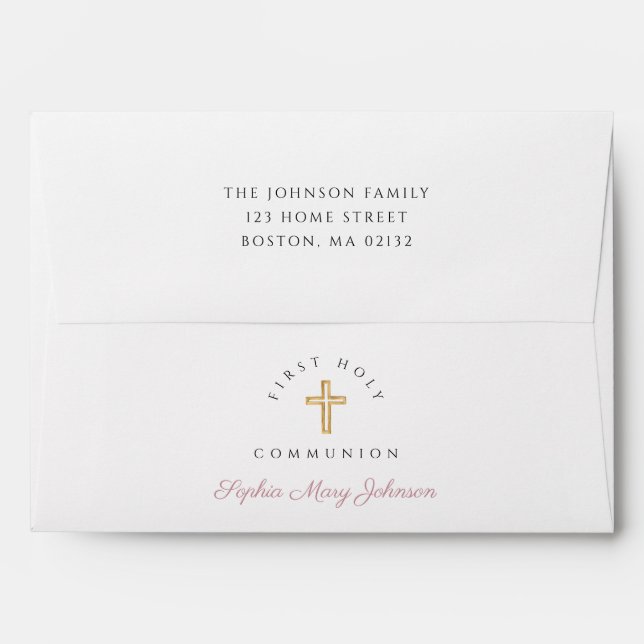 Girl Religious Cross Pink First Communion Envelope (Back (Top Flap))