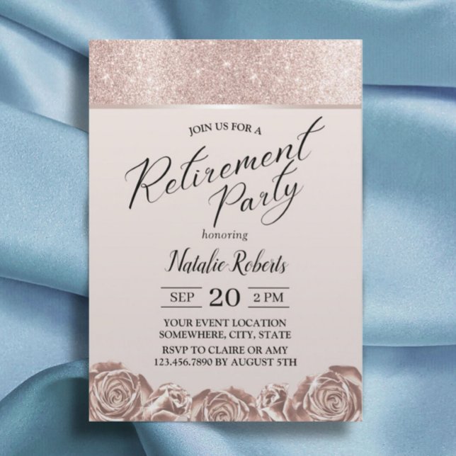 Girl Retirement Party Modern Rose Gold Floral Invitation (Creator Uploaded)