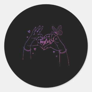 Girl Retro I Love Taylor First Name D Groovy 80's  Classic Round Sticker