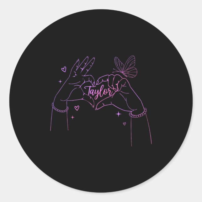 Girl Retro I Love Taylor First Name D Groovy 80's  Classic Round Sticker (Front)