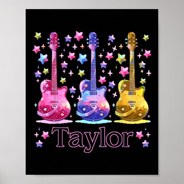 Girl Retro Taylor First Name Personalised Groovy 8 Poster (Front)