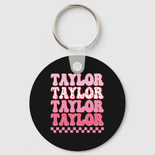 Girl Retro Taylor First Name Personalised Groovy C Key Ring
