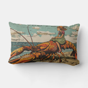 Girl Rides Lobster Throw Pillow