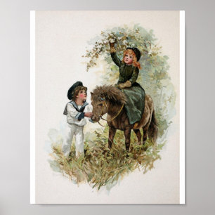 Girl Rides Shetland Pony Vintage Poster