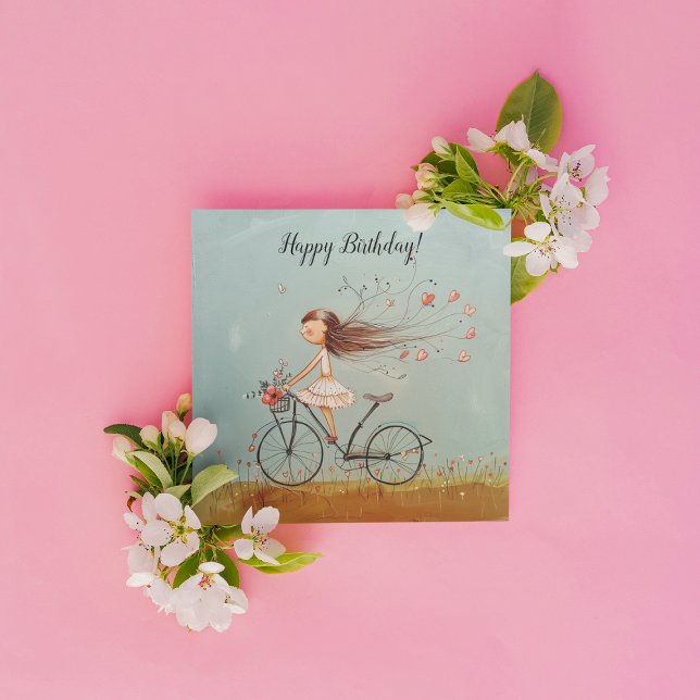 Girl riding a bicycle, customisable holiday card (Creator Uploaded)