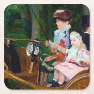 Girl Riding a Carriage, Mary Cassatt Square Paper Coaster