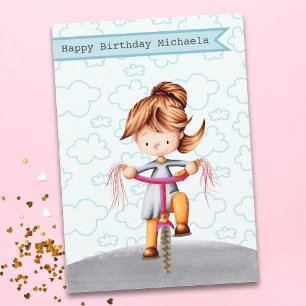 Girl Riding a Pink Bike Personalised Birthday  Card