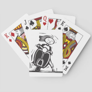 Girl Riding A Scooter Playing Cards