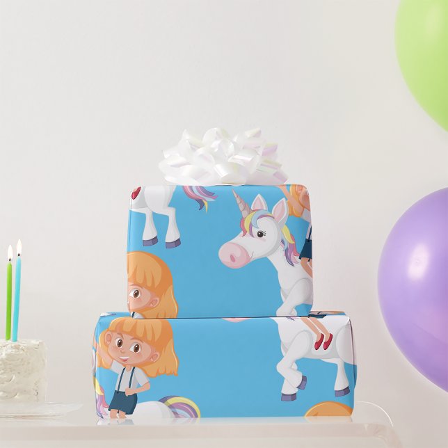Girl Riding A Unicorn Wrapping Paper (Creator Uploaded)