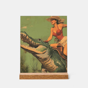 girl Riding Alligator Acrylic Sign