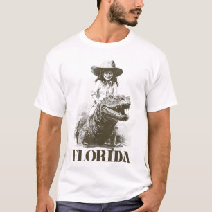Girl Riding Alligator  Weird Florida Crocodile  T-Shirt