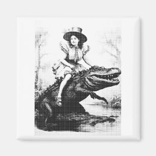 Girl Riding Alligator _ Weird Funny Florida Crocod Magnet