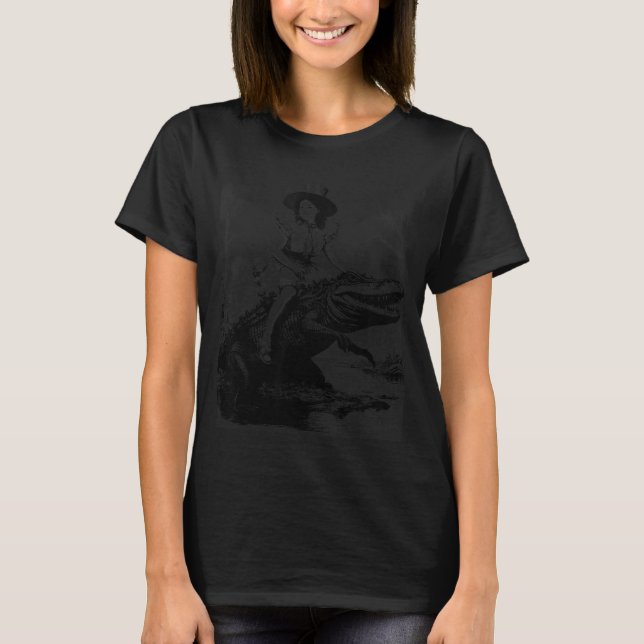Girl Riding Alligator _ Weird Funny Florida Crocod T-Shirt (Front)