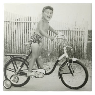 Girl Riding Bicycle Ceramic Tile