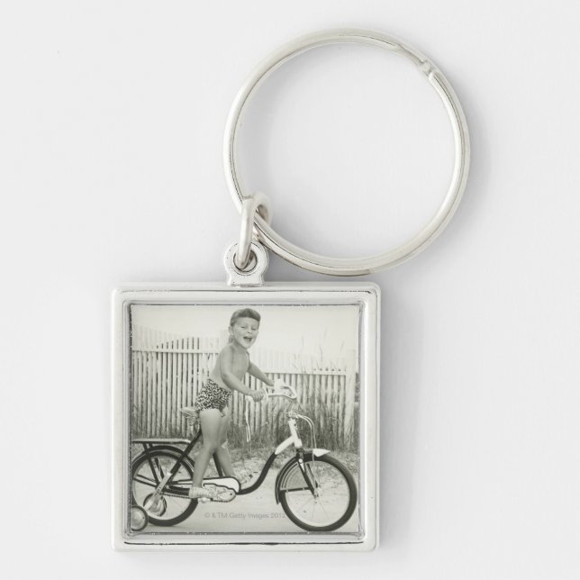 Girl Riding Bicycle Key Ring (Front)