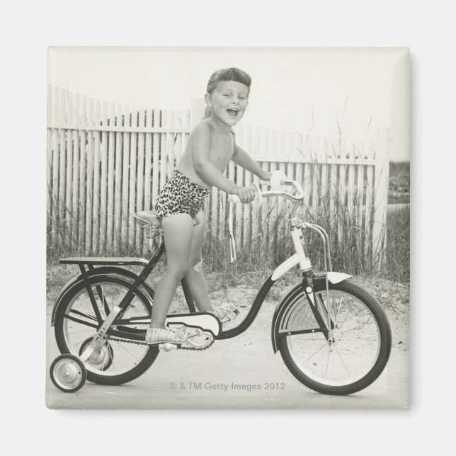 Girl Riding Bicycle Magnet (Front)