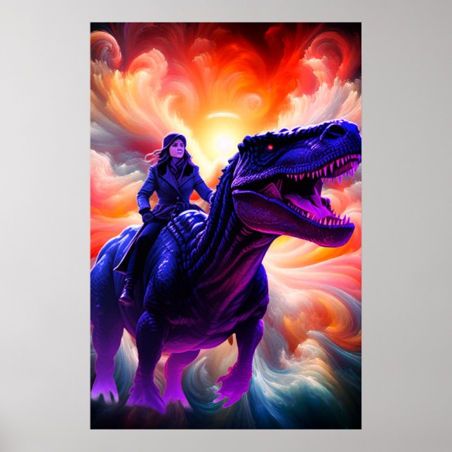 Girl Riding Dinosaur for Adults + Kid's Wall Room Poster (Front)