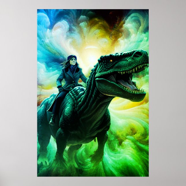 Girl Riding Dinosaur for Adults + Kid's Wall Room Poster (Front)