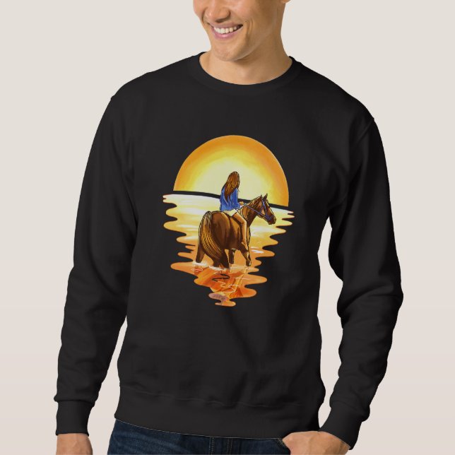 Girl Riding Horse Over Sunset Designtimeless Horse Sweatshirt (Front)