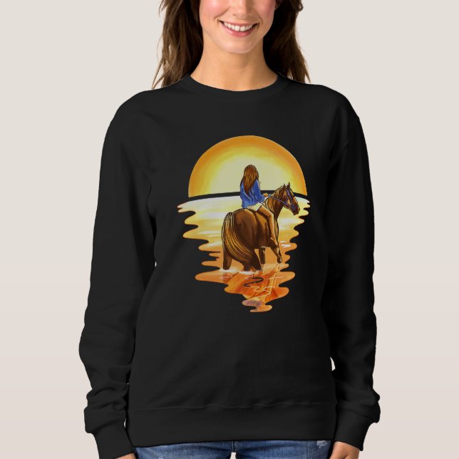 Girl Riding Horse Over Sunset Designtimeless Horse Sweatshirt (Front)