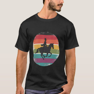 Girl Riding Horse Silhouette Sunset Retro Equestri T-Shirt